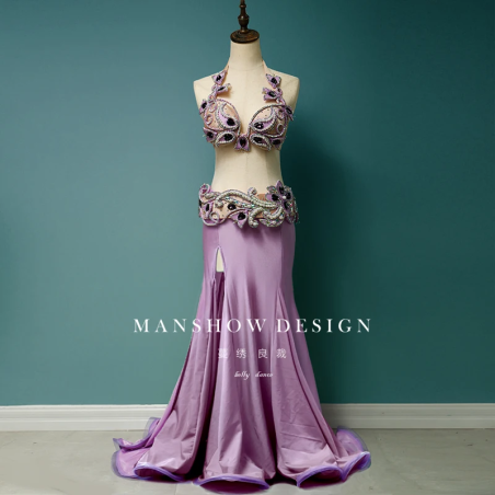 Sexy Belly Dance Costume Female 2024 New Set High-End Custom Three-Dimensional Flower Package Hip Fishtail Skirt Costume