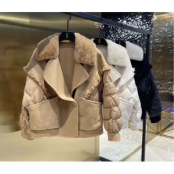 2023 winter women's fashion luxury mink fur collar woolen white goose down jacket coat parka