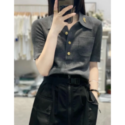 Girl's short sleeved round neck T-shirt vest, half sleeved slim fit for commuting, Western casual women with collar butt