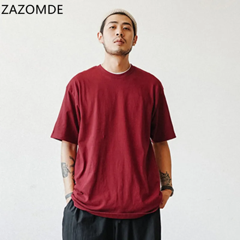 ZAZOMDE Cotton Harajuku Streetwear Blank T-shirt For Mens Fashion Male Tee Hip Hop Clothes Solid Plain Plus Size 5xl Ove