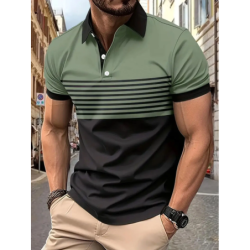 Striped Men's Casual Color Block Short Sleeve Lapel Polo Shirt For Summer Golf Shirt EUROPEAN Measurement