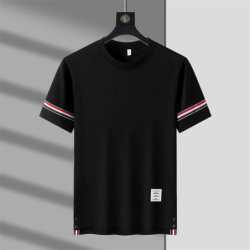 2024 New High End brand Men's Cotton Trendy Contrasting O-Neck Short Sleeved T-Shirt Split Summer Casual Breathable Men'