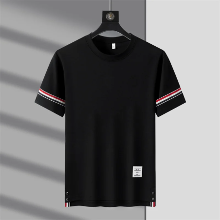 2024 New High End brand Men's Cotton Trendy Contrasting O-Neck Short Sleeved T-Shirt Split Summer Casual Breathable Men'