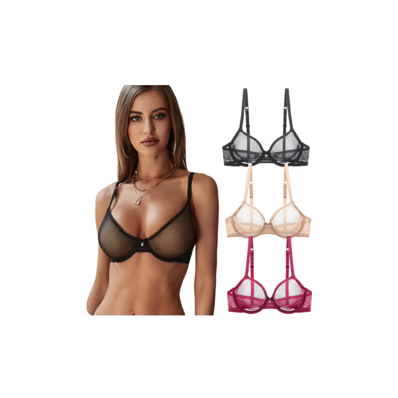 Varsmiss unlined solid lingerie transparent bra ultra-thin yarn underwear breathable sexy CDE cup bras