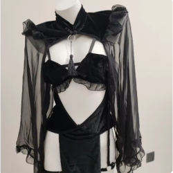 Halloween Velvet Cheongsam Hollow Backless Lolita Girl Evil Demon Anime Cosplay Costumes Erotic Sexy Maid Lingerie for W