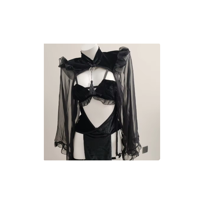 Halloween Velvet Cheongsam Hollow Backless Lolita Girl Evil Demon Anime Cosplay Costumes Erotic Sexy Maid Lingerie for W