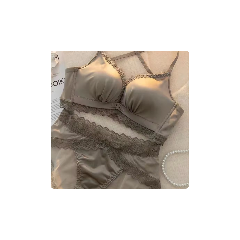 Women's Lingerie Set Silk Ruffles Lace Sexy Bras French Underwear Front Closure Plunge push up Underwear Women lenceria