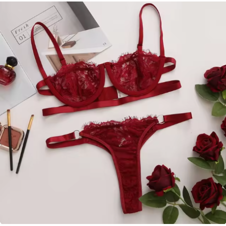 Sexy Woman Lace LingerieTransparent Underwear Fairy Embroidery Brief Sets Delicate Bra Kit Push Up Breves Sets Thin Erot