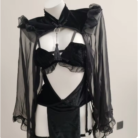 Halloween Velvet Cheongsam Hollow Backless Lolita Girl Evil Demon Anime Cosplay Costumes Erotic Sexy Maid Lingerie for W